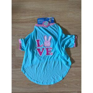 NWT Vibrant Life Size Large Blue Short Sleeve Shirt Dog Clothing Love Rabbit